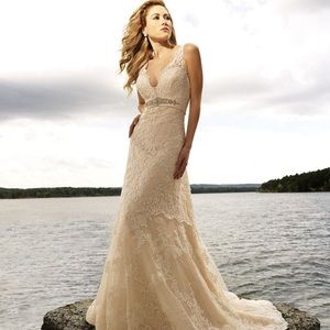 Allure Bridal 8634 Champagne Lace Dress Sz 8/US 0